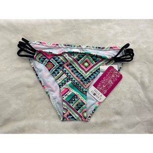 Hula Honey Women's Bikini Bottom Tribal Print Size Small Strappy Hips Teal